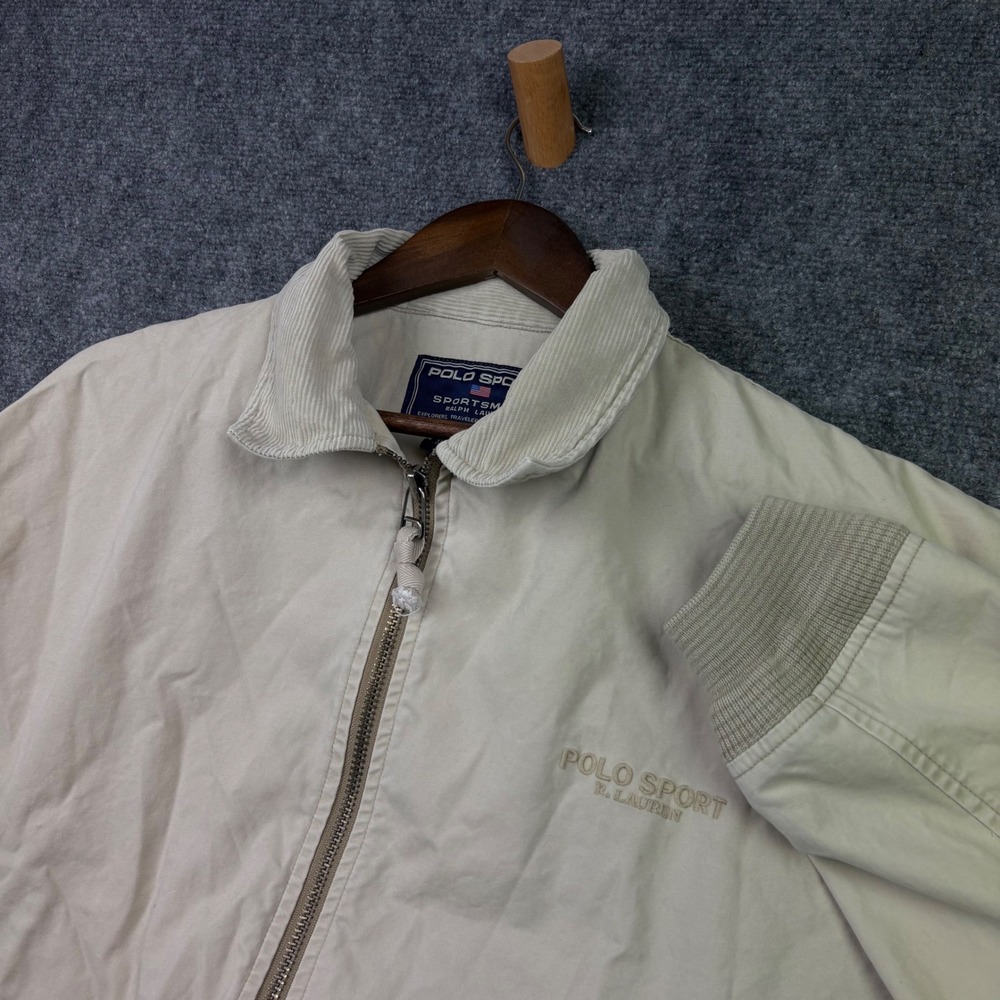 Polo Sport Ralph Lauren Jacket Mens XL Beige Corduroy Collar Bomber Vintage 0027